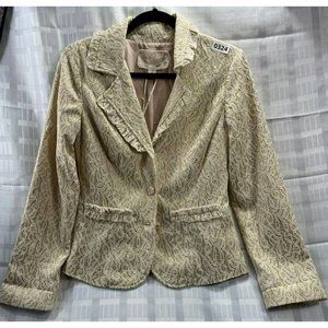 nick & mo women long sleeve vest Button size s color gold yellow glitter